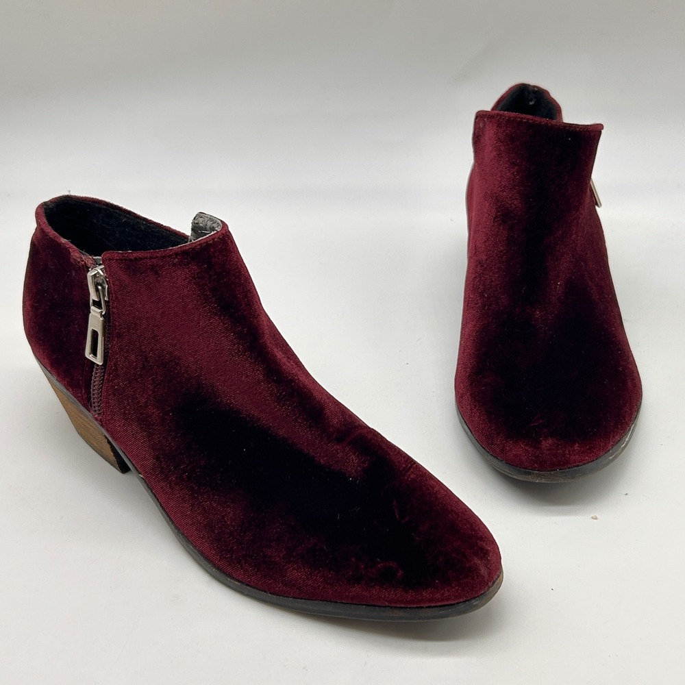 Very Volatile Burgundy Velvet Ankle Boots Pointed Toe Block Heel Womens 8